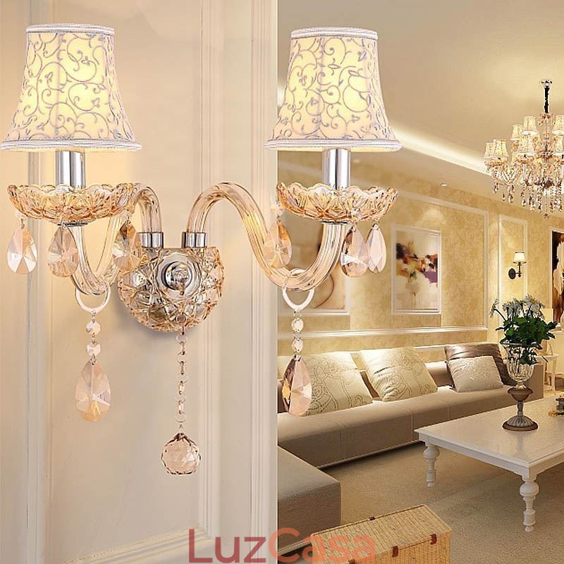 Elegante arandela de cristal estilo europeu luz de parede corredor