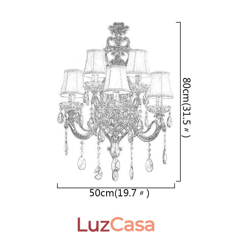 Luminária de parede europeia de cristal de luxo em liga de zinco com cinco luzes para corredor