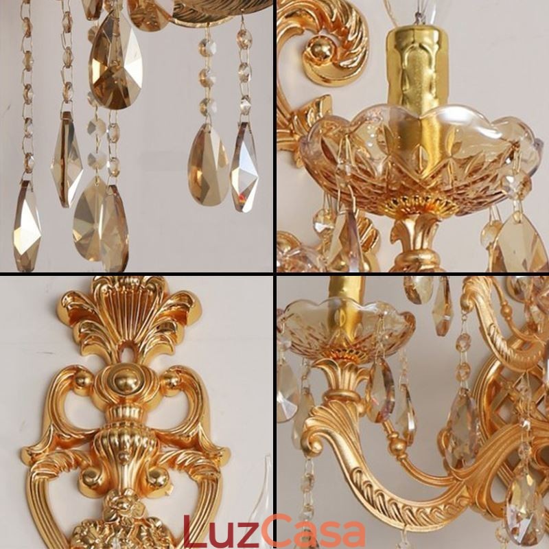 Luminária de parede europeia de cristal de luxo em liga de zinco com cinco luzes para corredor