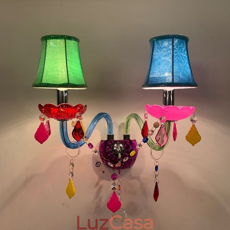 Luminária de parede europeia de duas luzes de cristal colorido para corredor