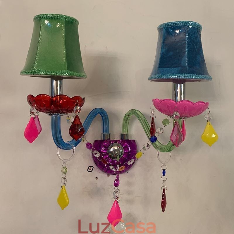 Luminária de parede europeia de duas luzes de cristal colorido para corredor