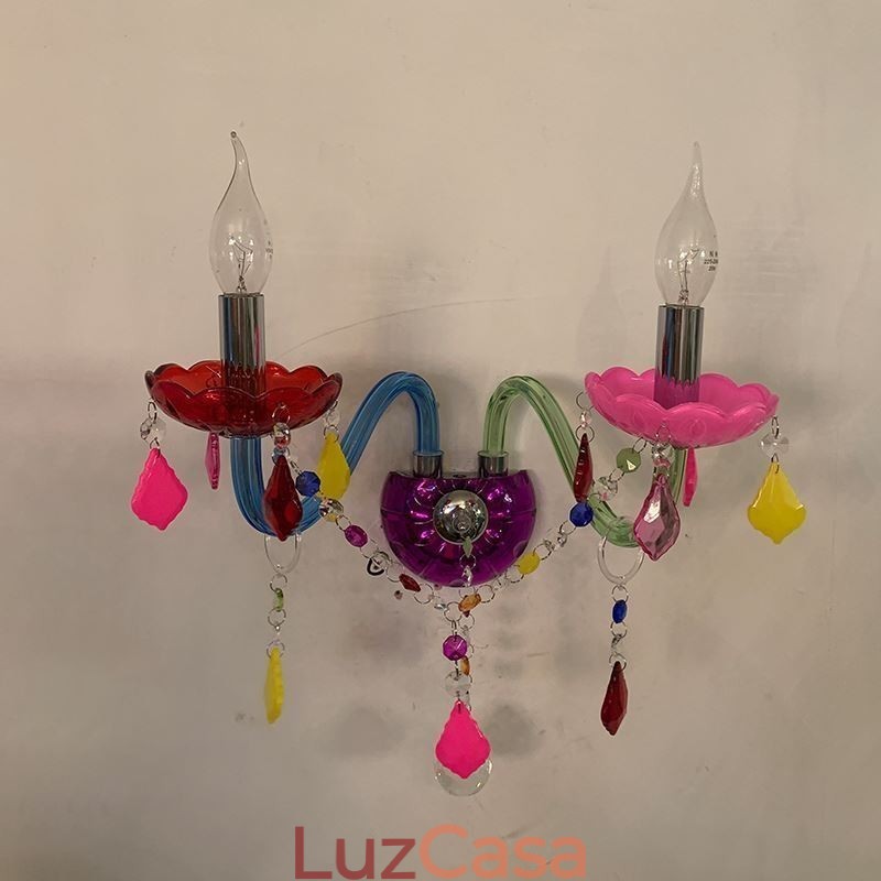 Luminária de parede europeia de duas luzes de cristal colorido para corredor