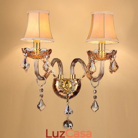 Arandela de cristal europeia elegante com duas luzes de parede e escadas