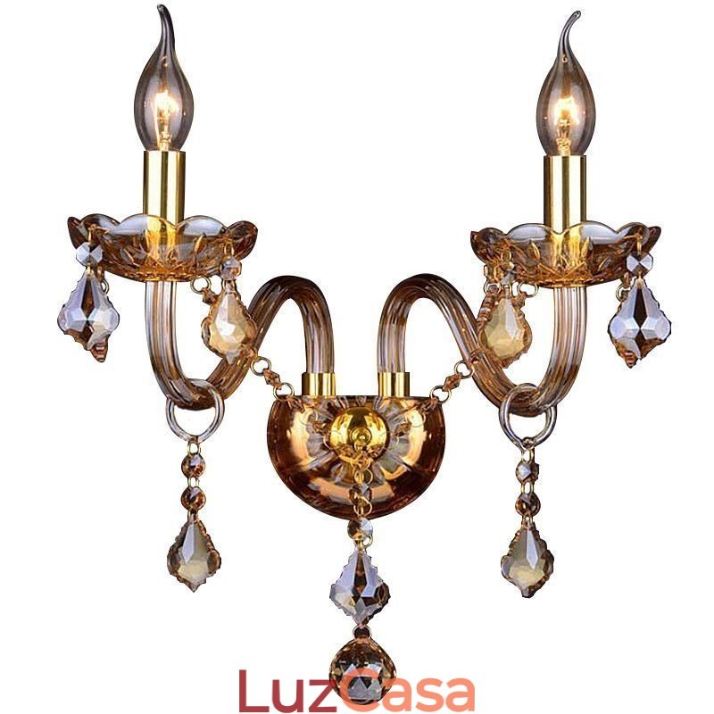 Arandela de cristal europeia elegante com duas luzes de parede e escadas