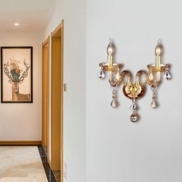 Arandela de cristal europeia elegante com duas luzes de parede e escadas