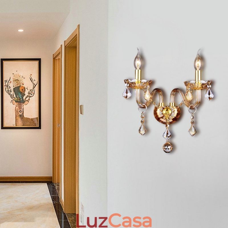 Arandela de cristal europeia elegante com duas luzes de parede e escadas