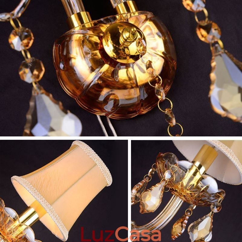 Arandela de cristal europeia elegante com duas luzes de parede e escadas