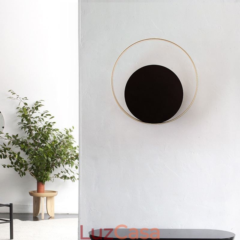 Luminária de parede estilo moderno, arandela circular preta, lâmpada criativa, iluminação de cabeceira