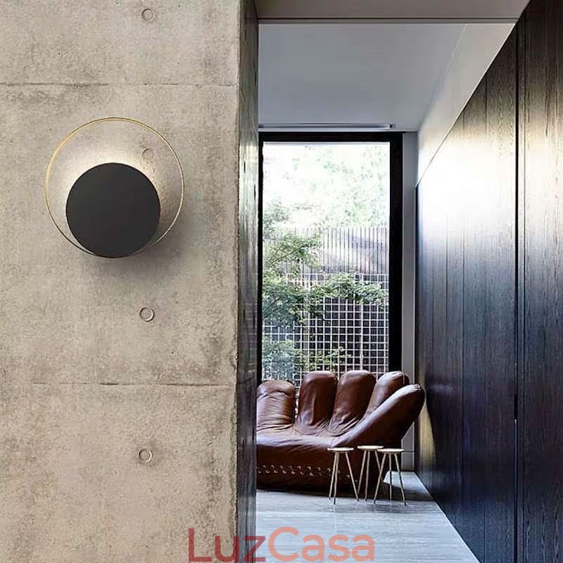 Luminária de parede estilo moderno, arandela circular preta, lâmpada criativa, iluminação de cabeceira