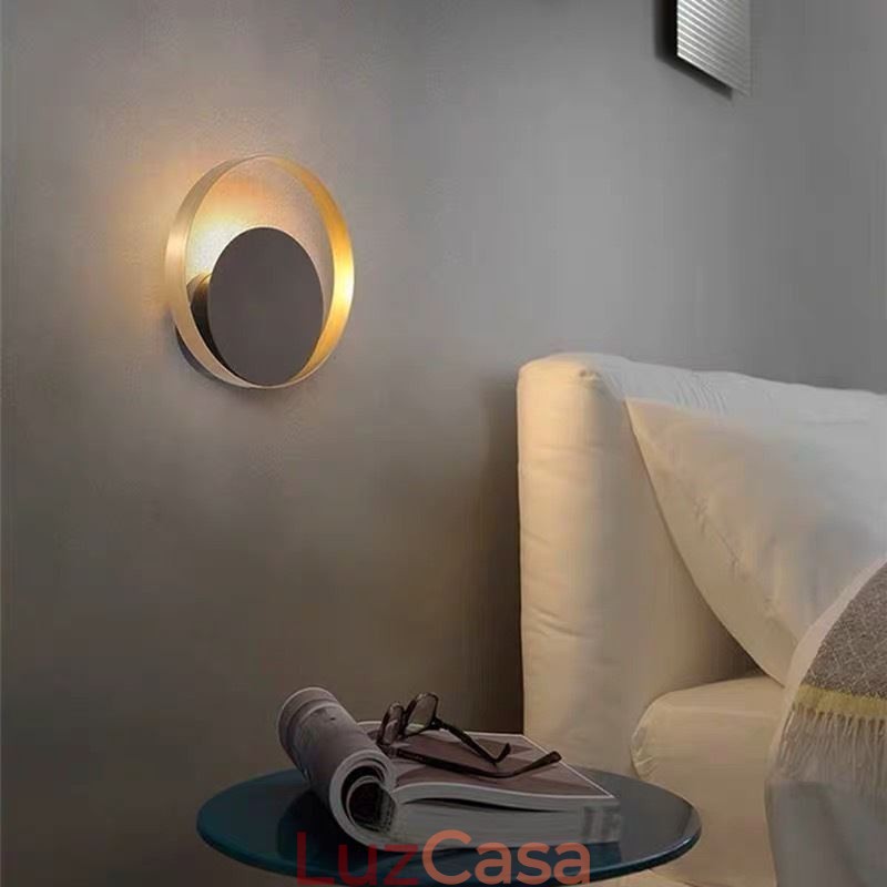 Luminária de parede estilo moderno, arandela circular preta, lâmpada criativa, iluminação de cabeceira
