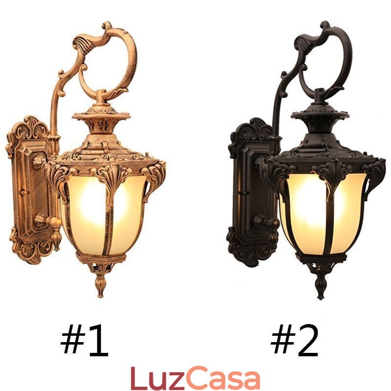 Luz de parede esculpida à prova d'água europeia retrô para exterior, pátio, corredor