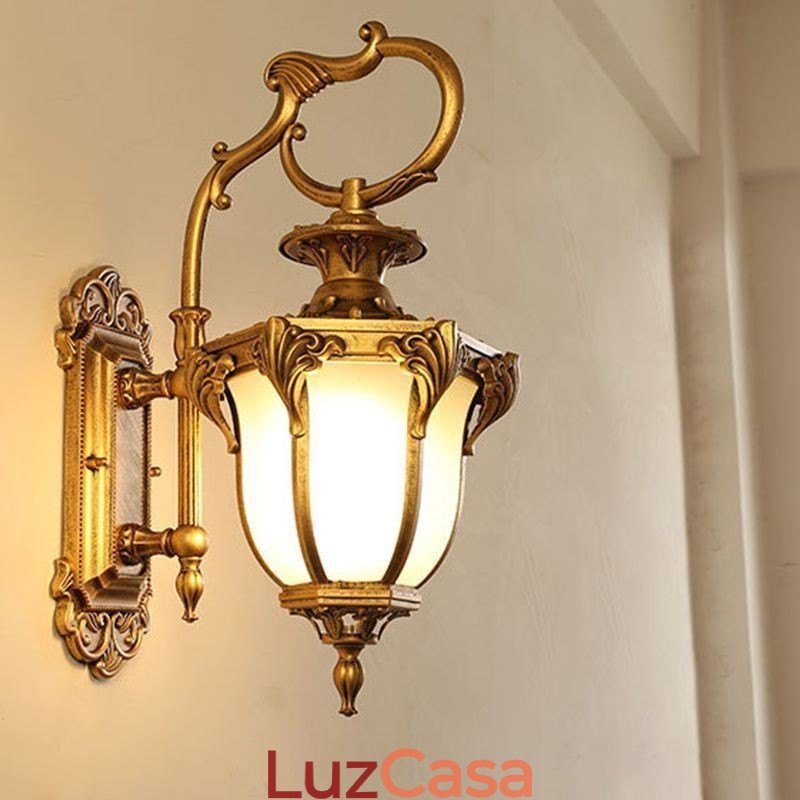 Luz de parede esculpida à prova d'água europeia retrô para exterior, pátio, corredor
