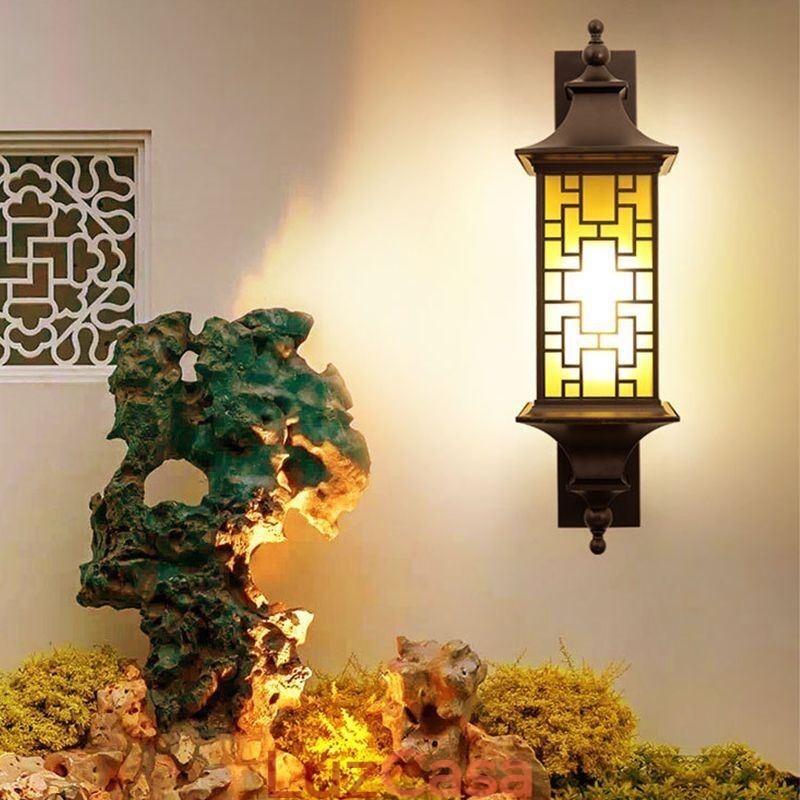 Luminária de parede externa chinesa com grade de janela à prova d'água