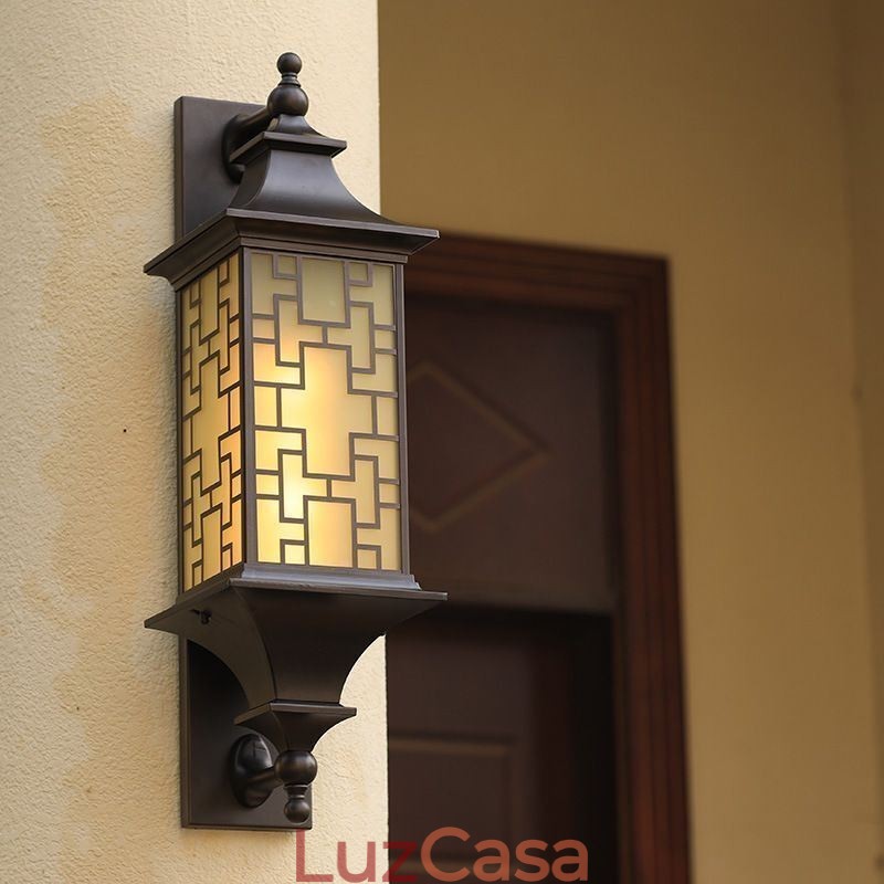 Luminária de parede externa chinesa com grade de janela à prova d'água