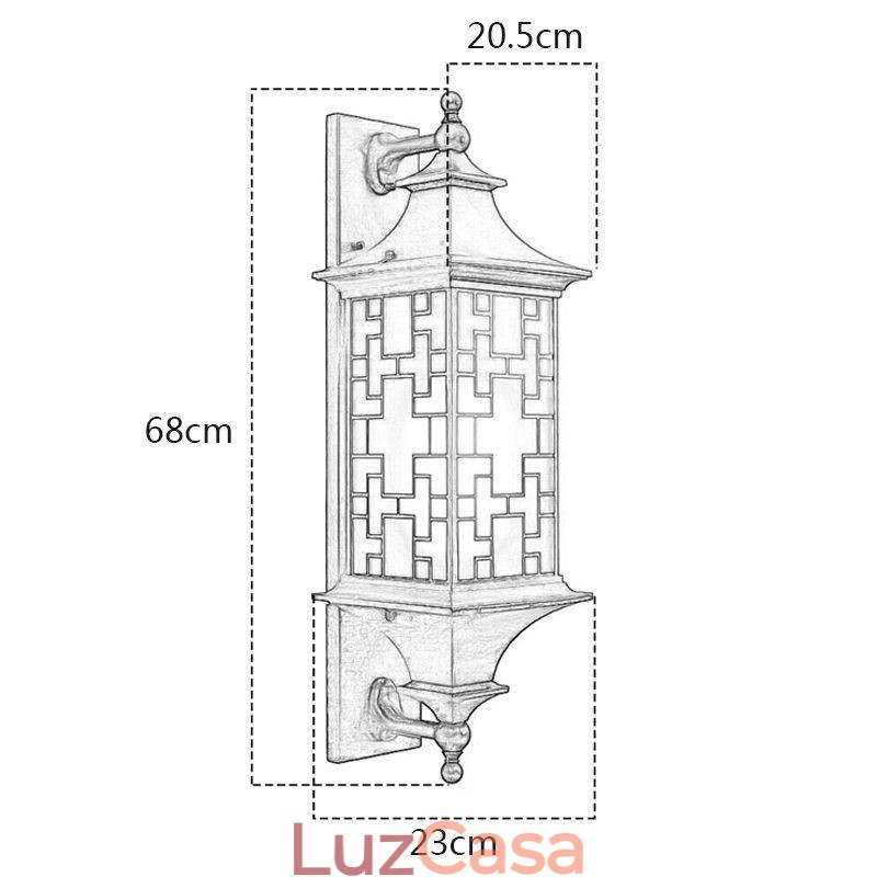 Luminária de parede externa chinesa com grade de janela à prova d'água