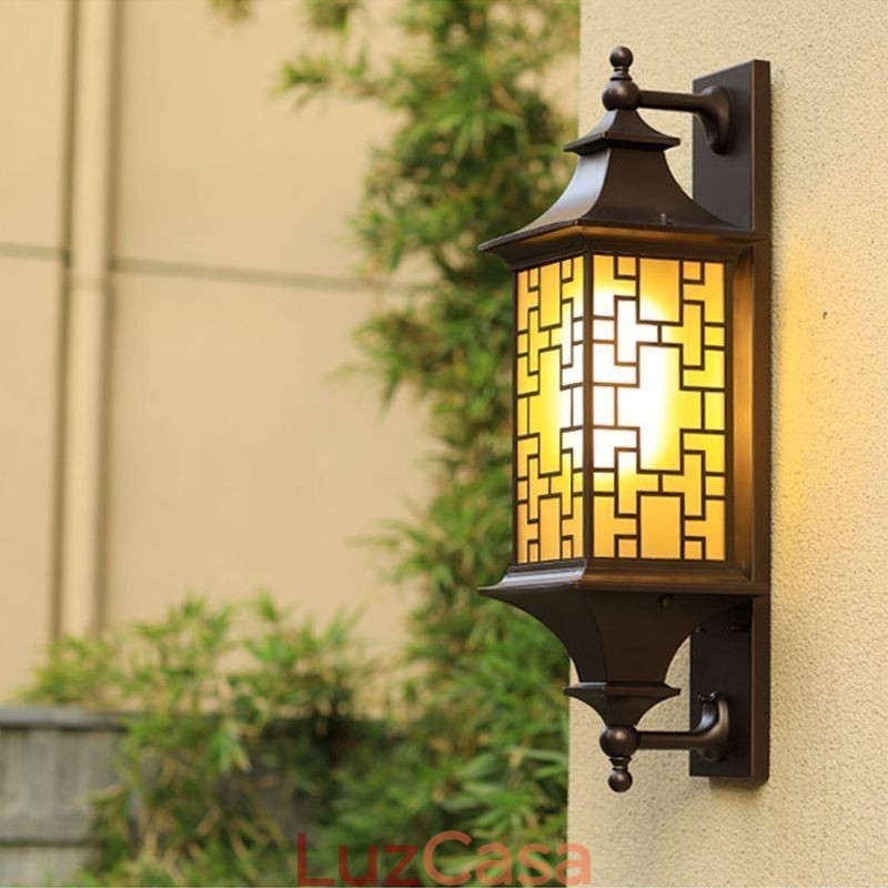 Luminária de parede externa chinesa com grade de janela à prova d'água
