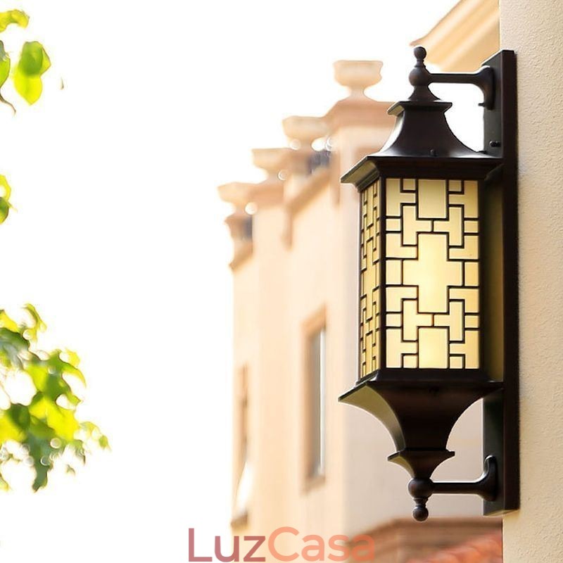 Luminária de parede externa chinesa com grade de janela à prova d'água