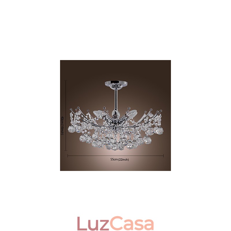Lustre de cristal luxuoso com 6 luzes pendentes