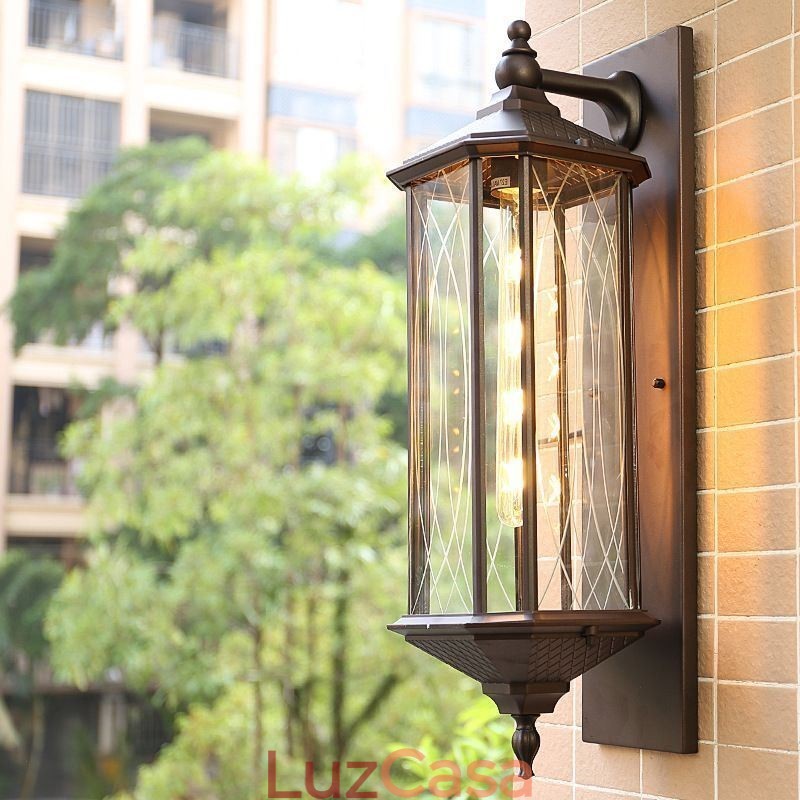 Luminária de parede externa chinesa com cabeça única, à prova d'água, com streamer, para parede