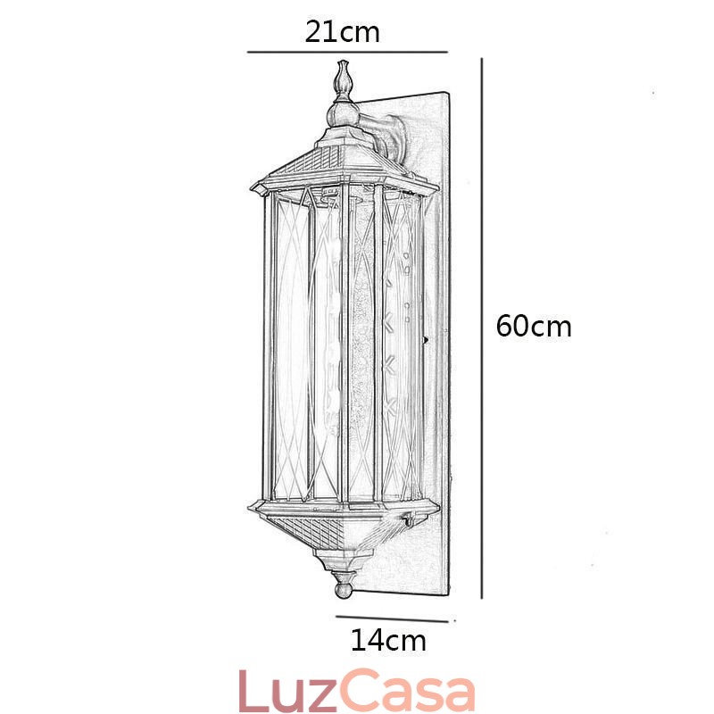Luminária de parede externa chinesa com cabeça única, à prova d'água, com streamer, para parede