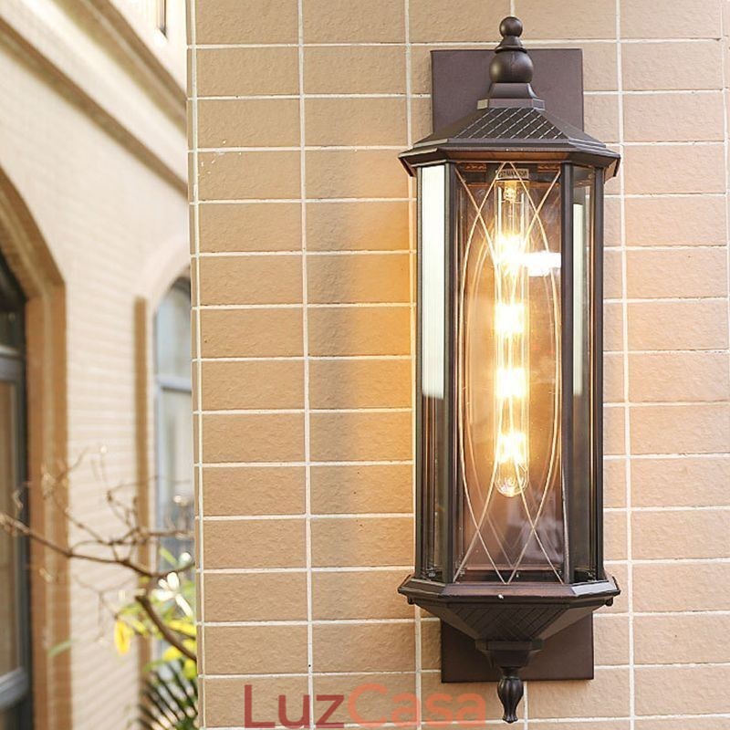 Luminária de parede externa chinesa com cabeça única, à prova d'água, com streamer, para parede