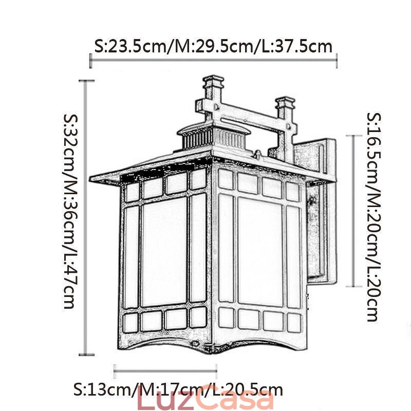 Estilo chinês luz externa à prova d'água pavilhão forma parede luz jardim varanda