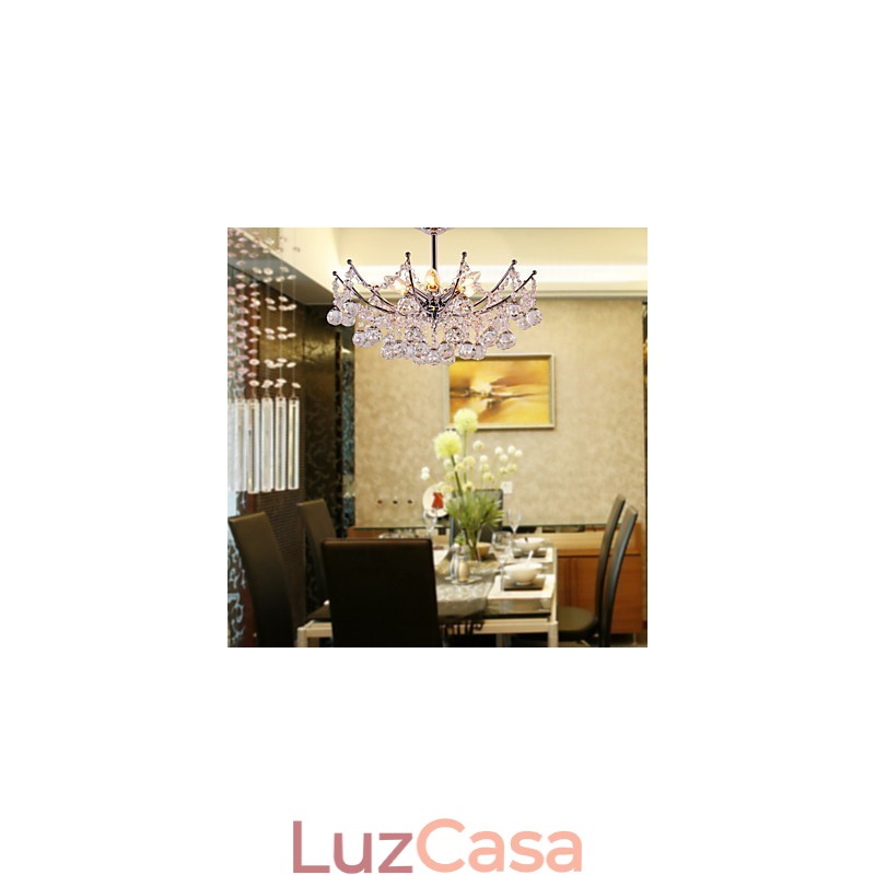 Lustre de cristal luxuoso com 6 luzes pendentes