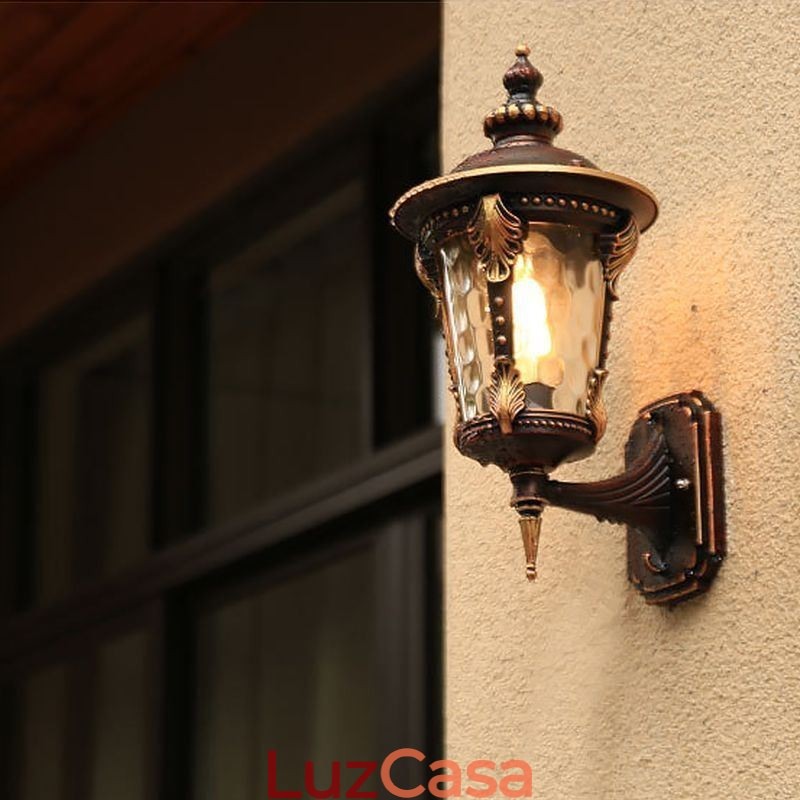 Luminária de parede europeia retrô para exterior, à prova d'água, esculpida, jardim, varanda, pátio