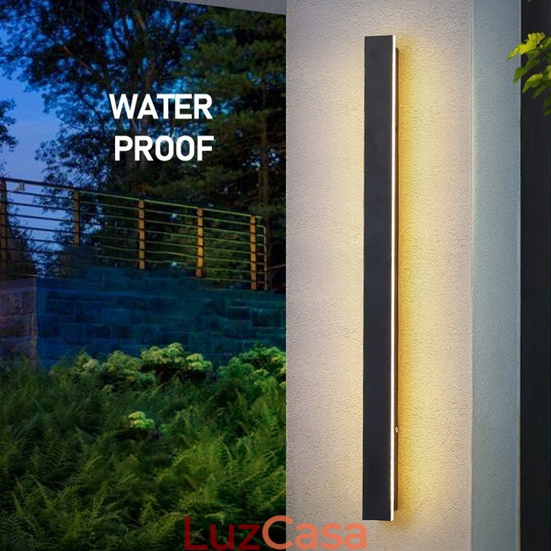 Luminária de parede contemporânea moderna e longa para áreas externas, arandela, luz de parede IP 44 para varanda, pátio, jardim