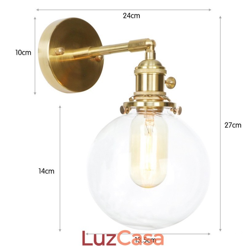 Luminária de parede moderna em formato de feijão com cúpula de vidro esférica