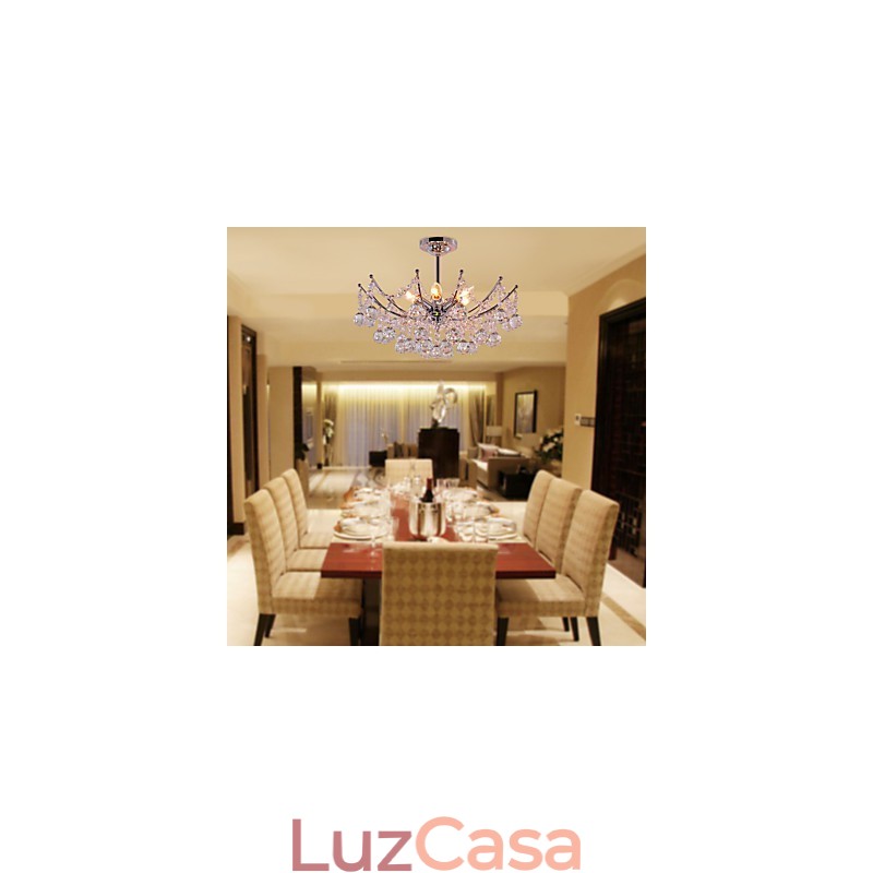 Lustre de cristal luxuoso com 6 luzes pendentes