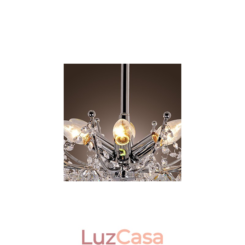 Lustre de cristal luxuoso com 6 luzes pendentes