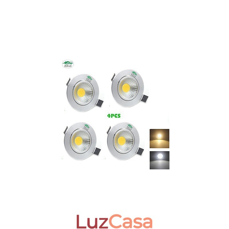 4PCS Zweihnder 3W 300Lm COB Lâmpada de teto Downlight Luz branca quente