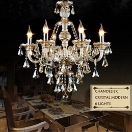 Lustre Cor Cognac Cristal Moderno 6 Luzes Contemporâneo Vidro