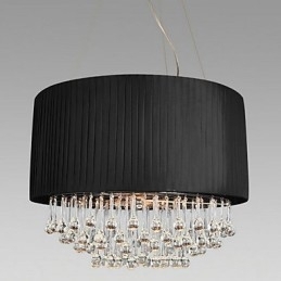 Luminária de teto de cristal com 5 luzes em tecido preto