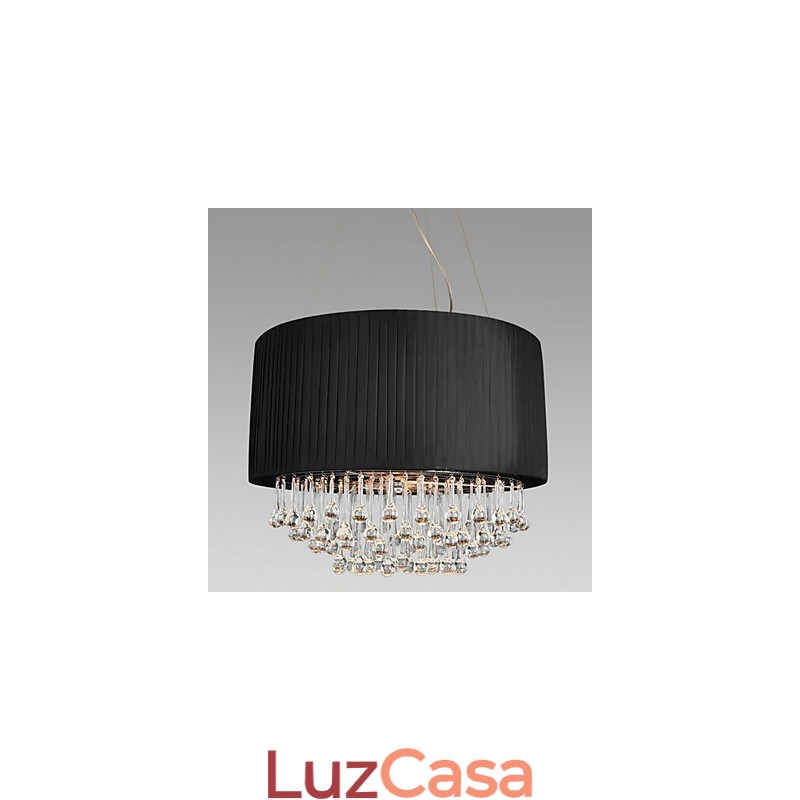 Luminária de teto de cristal com 5 luzes em tecido preto