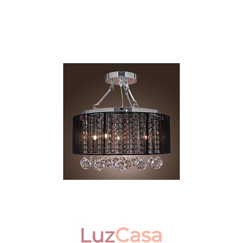 Luminária de parede de cristal moderna embutida com 5 luzes e abajur de tecido preto