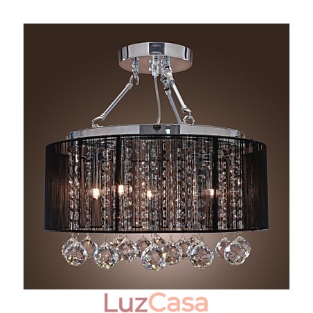 Luminária de parede de cristal moderna embutida com 5 luzes e abajur de tecido preto Luminária de parede de cristal moderna embutida com 5 luzes e abajur de tecido preto