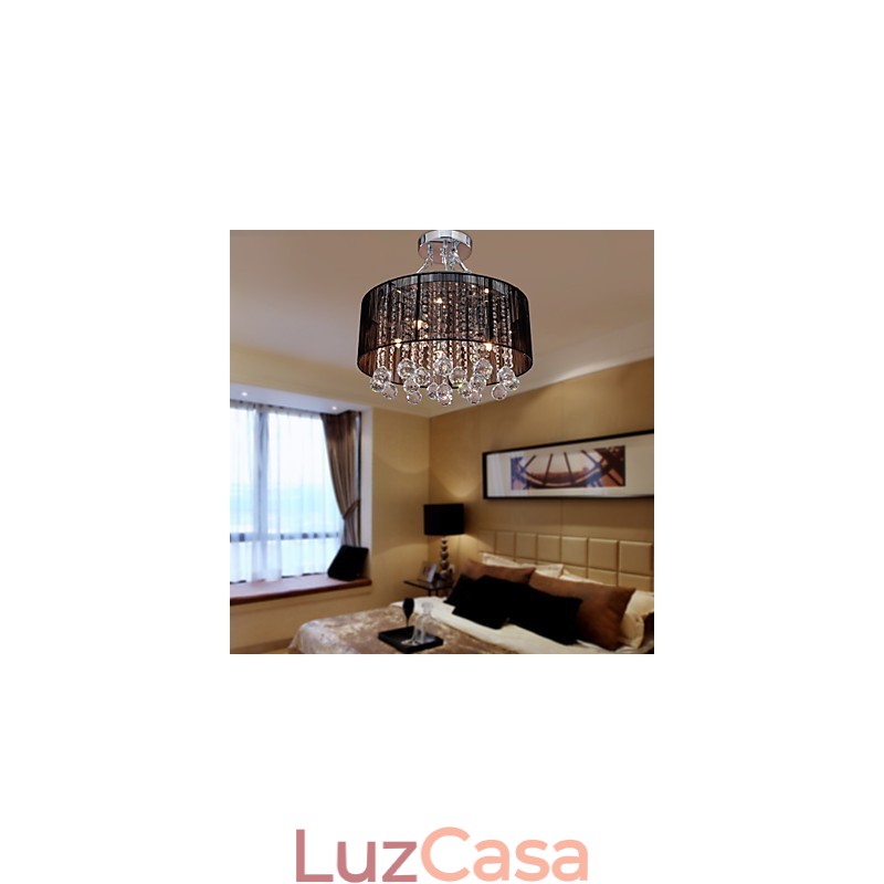 Luminária de parede de cristal moderna embutida com 5 luzes e abajur de tecido preto