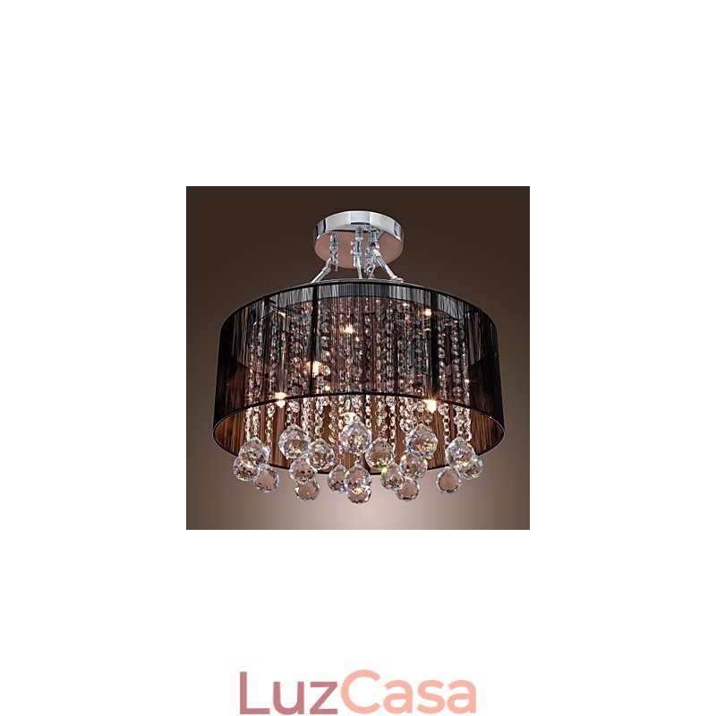 Luminária de parede de cristal moderna embutida com 5 luzes e abajur de tecido preto