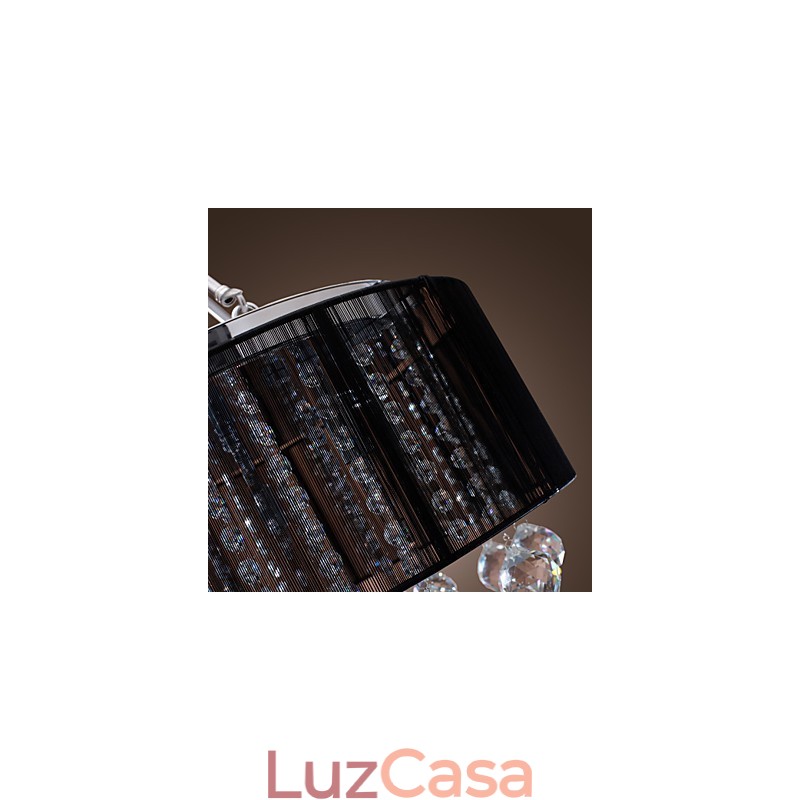 Luminária de parede de cristal moderna embutida com 5 luzes e abajur de tecido preto