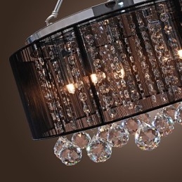 Luminária de parede de cristal moderna embutida com 5 luzes e abajur de tecido preto