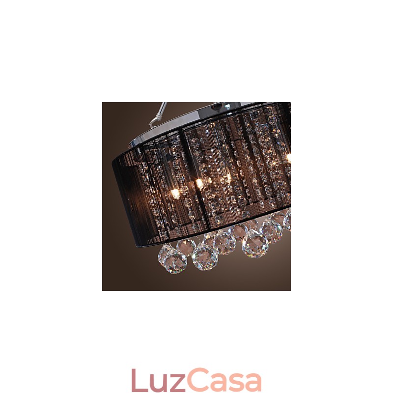 Luminária de parede de cristal moderna embutida com 5 luzes e abajur de tecido preto