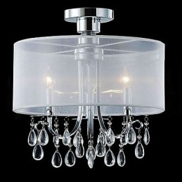 Luminária embutida de cristal elegante com 3 luzes em tecido
