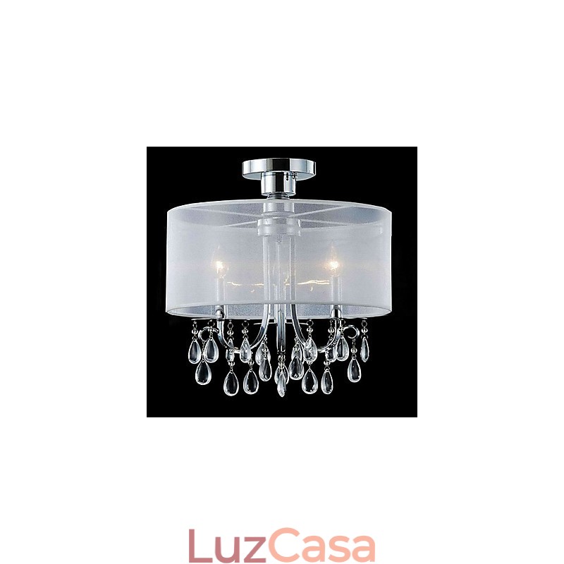 Luminária embutida de cristal elegante com 3 luzes em tecido