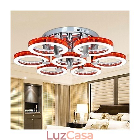 Lustre de acrílico vermelho com 7 luzes (cromado) Lustre de acrílico vermelho com 7 luzes (cromado)