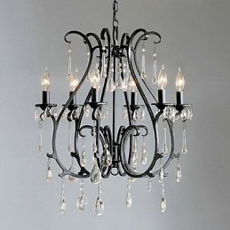 Lustre de cristal moderno com 6 luzes e velas
