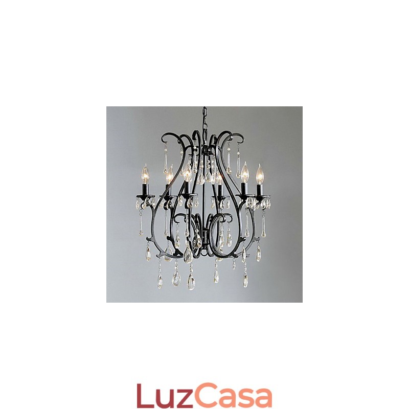 Lustre de cristal moderno com 6 luzes e velas