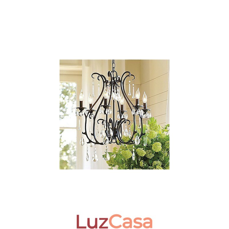 Lustre de cristal moderno com 6 luzes e velas