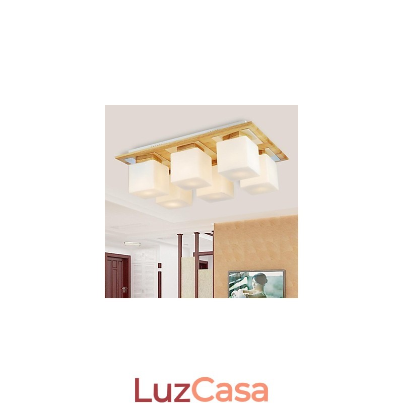 Luminária de teto de carvalho Seis luzes Carvalho e vidro 220~240V